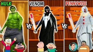 Scary Hulk Granny vs Scary Venom Granny vs Scary Pennywise Granny With Nobita Shinchan & Friends