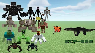 scp - 682 ( Indestructible  Reptile )  VS.  All  Mutant  Mobs  in  MINECRAFT / Mob  Battle  #versus