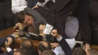 Brawl erupts in Ukrainian parliament, Klitschko watches from sidelines