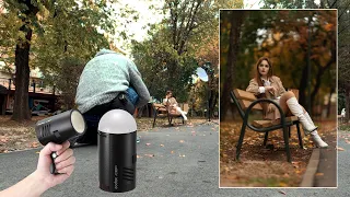 Park bench Fall portrait used Godox AD100PRO