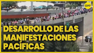 Protestas en Lima: Manifestantes se desplazan de manera pacífica en las calles de Lima