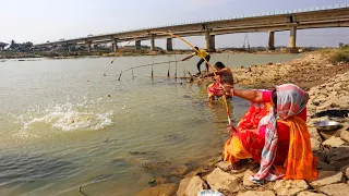 Fishing video😱|| Hook fishing techniques in village river || Fish catching trap || Village fishing