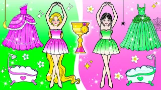 DIY Paper Doll | Green and Pink Disney Princess Dress EXTREME Makeover Ballet Contest | Dolls Beauty