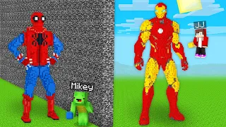 JJ and Mikey CHEATED with SPIDER MAN vs. IRON MAN Build Battle- Maizen Parody Video in Minecraft