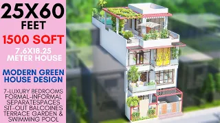 25X60 Feet, 1500 Sqft, Modern Green House Design | 7.6X18.3 Meter | ID-076