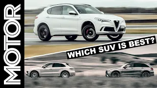 Alfa Romeo Stelvio Q vs Porsche Macan Turbo vs Mercedes-AMG GLC63 S | MOTOR