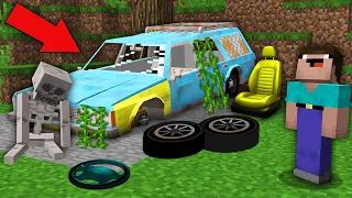 Minecraft NOOB vs PRO: NOOB RESTORED DISASSEMBLED ABANDONED 10 YEAR OLD CAR? 100% trolling