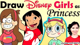Draw Disney Girls as Pretty Princess | New Art Challenge | Mei Yu Fun2draw - Fun Friday