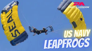 US Navy leapfrogs parachute onto the beach .. 2023 Pacific Airshow
