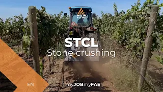 Stone crusher for tractors at work in a vineyard