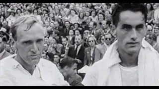 1948 Wimbledon finals. Bob Falkenburg beat John Bromwich. Louise Brough beat Doris Hart. BBC TV