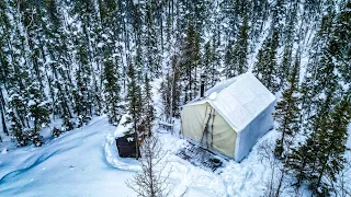 FREEZING COLD CAMPING IN TENT. SMOKING HOT WOOD STOVE