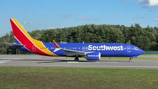 Three Awesome Noon Take-Offs at Manchester-Boston Regional Airport Including the 737-8MAX