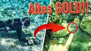 Wertvoller GOLD Fund beim Tauchen mit Metalldetektor (Schatzsuche & Sondeln Unterwasser auf Kreta)
