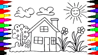 How To Draw Kids Playhouse - Learning Coloring Pages - Videos for Children - Learning Colors