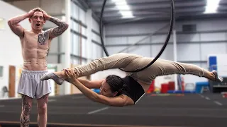 Gymnast tries Aerial Hoop Acrobatics {Cirque Du Soleil}