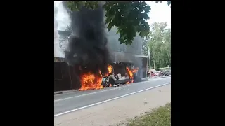 В Звенигороде сгорел большой рейсовый автобус Мострансавто