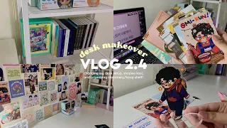 🍡 desk makeover vlog: changing my desk setup, shopee haul, and organizing stationery/kpop shelf!