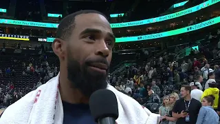 Timberwolves guard Mike Conley reacts after win over Jazz
