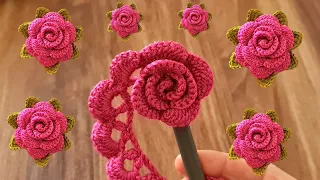 Amazing VERY EASY Knitting Crochet Rose 🌹🌹🌹 Making
