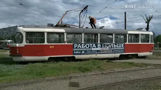 Спасение трамвая с перекошеным пантографом