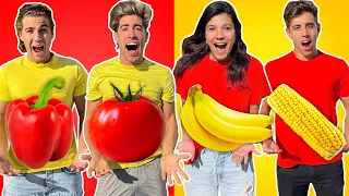 WHO EATS THE MOST RED AND YELLOW FOOD ??? (CHALLENGE)