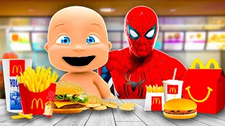 Baby and SPIDERMAN Go to MCDONALDS!