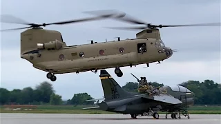 CH-47F Chinook Helicopter "Sling Loading" a Historic Air Force A-7K Jet