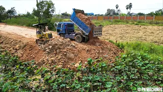 Wonderful Project Operator Skills Dozer D21A Pushing Soil & 5Ton Truck Unloading Soil Building Road