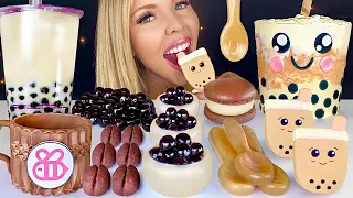 ASMR COFFEE BEAN COOKIES, MILK TEA CAKE, BUBBLE TEA, MOCHA COFFEE MACARONS, TAPIOCA MUKBANG 먹방 꿀벌