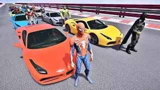 HOMEM ARANHA BATMAN HULK E HOMEM DE FERRO COM CARROS DE CORRIDA! DESAFIO DE CARROS - IR GAMES