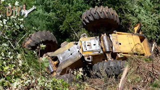 Extreme Dangerous Wood Skidder Operator Cross Slippery Muddy Road, Tractor Fails