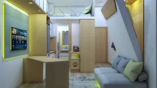 TINY APARTMENT 210sqft (19.5sqm ) WITH 2 BEDS | SPACE SAVING IDEAS FOR SMALL SPACE | NEVER TOO SMALL