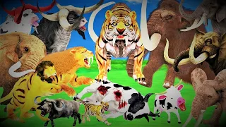10 Monster Tiger Vs Giant Zombie Wolf vs 10 Hyenas Attack Cow Lion Save By Woolly Mammoth Elephant
