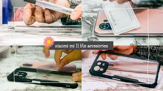 xiaomi mi 11 lite accessories📱🥑installing tempered glass, shockproof case🍋