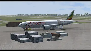 Bole Intl (HAAB) to London Heathrow Intl (EGLL) FSX PMDG Ethiopian Cargo B777-200F Cockpit View