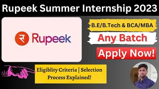 Rupeek summer internship 2023 for Freshers| Any Batch| No % Criteria| Apply Now! 🎯🔥