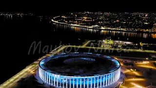 Nizhny Novgorod, Russia. Nizhny Novgorod Stadium. Aerial view at night, Aerial View