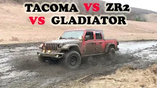 ZR2 vs Tacoma vs Gladiator 2022 Mudding Compilation 4x4 Off-Roading Mid-Size Trucks