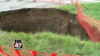 Pipe failure causes large sinkhole near Charlotte