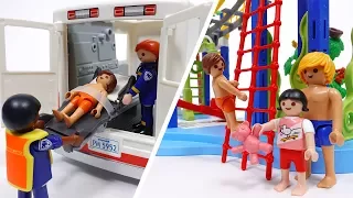 Water Park Accident~! Playmobil Ambulance Is On Its Way