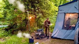 CAMPING WITH A STOVE BY THE STREAM WITH A DUPLEX TENT IN THE COMFORT OF HOME