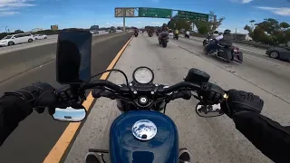 MY FIRST GROUP RIDE ON THE SPORTSTER 48!! | 100+ BIKES TAKE OVER THE FREEWAY! | kobaaee rides