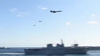 B-1 Bombers & F-18s Low-level Flyover – 3-Carrier US/Japan/Korea JOINT SHOW OF FORCE