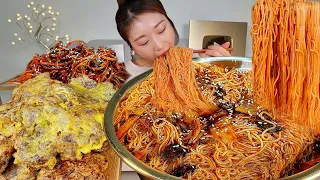 ASMR 새벽에 먹는 김치말이비빔국수 육전 리얼먹방 :) Spicy noodles with kimchi, beef fritter MUKBANG