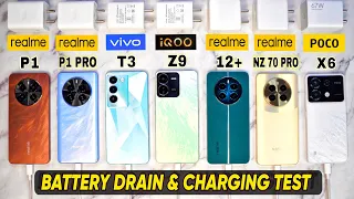 Realme P1 5G vs P1 Pro vs Vivo T3 5G vs 12 Plus vs Narzo 70 Pro vs iqoo z9 vs Poco x6 Battery test