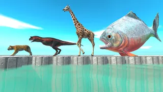 Dinosaurs and Animals Racing - Escape From Giant Piranha - Animal Revolt Battle Simulator