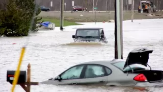 Jeep driving in deep water outside Battlefront Gaming and RC