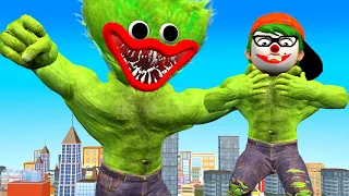 Scary Stranger 3D - NickHulk vs Giant HUGGY WUGGY - Nickhulk Recuse Miss T and 3 Neighbor Animation