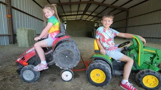 Saving kids broken tractor from hay field | Tractors for kids